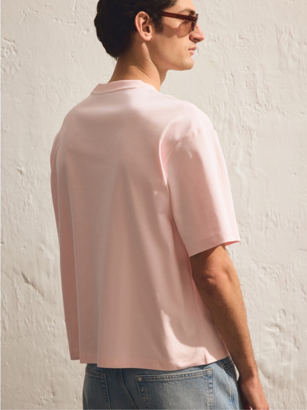 H&M Men’s Pale Pink Loose Fit Boxy Fit Crewneck Tee Small - Picture 2 of 7
